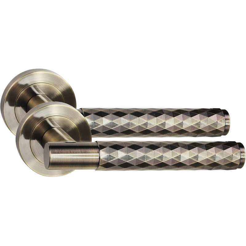Golden Grace Knurled Diamond Cut T-Bar Bathroom Door Handle Set with Dead Bolt Lock and Ball Bearing Hinges