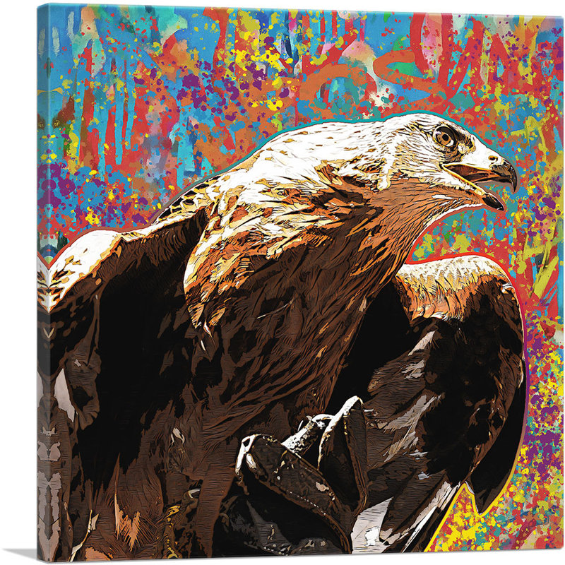 «Golden Eagle of Albania Colorful Graffiti», reproduction d'art sur toile tendue, H 18 po x l 18 po x P 0,75 po