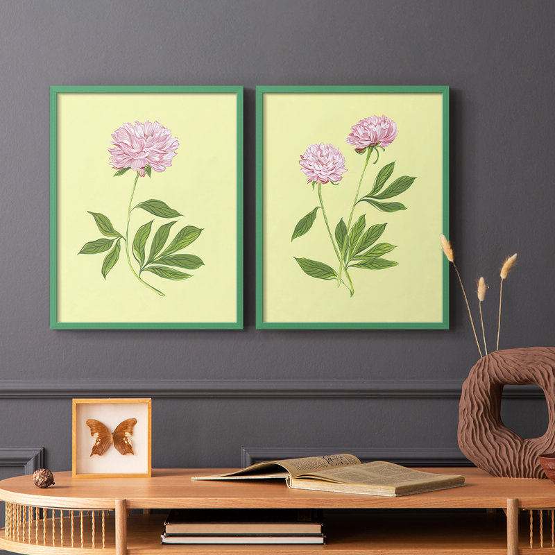 Pivoines en jaune I - reproduction encadrée de qualité supérieure - prête à être accrochée - aucun clou requis - aucun clou requis