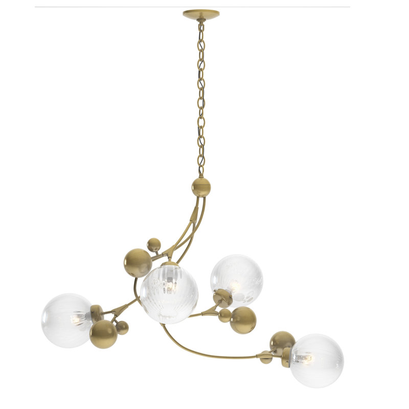 Lustre géométrique unique à 4 lumières Sprig, Eau, Laiton moderne