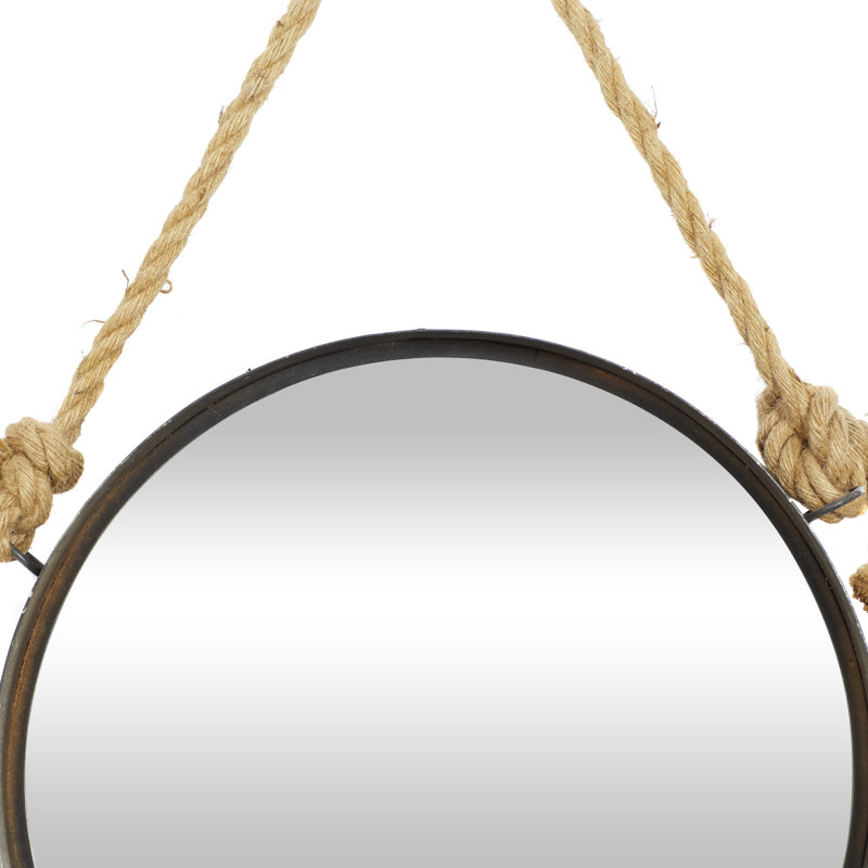Brown Round Metal Wall Mirrors with Jute Rope Set