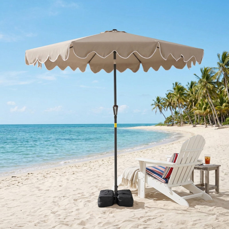 Parasol de patio extérieur 9 pieds résistant aux rayons UV résistant à la décoloration avec base lestée stable et sacs de sable durables pour un abat-jour de terrasse près de la piscine