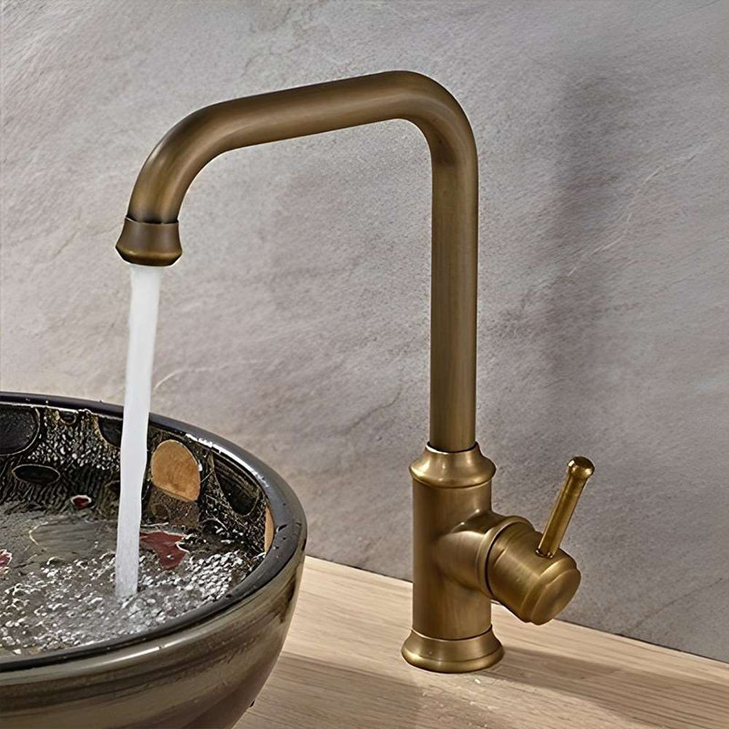 Robinet pour salle de bain à poignée simple en laiton antique Teruel - Design rétro élégant et durable
