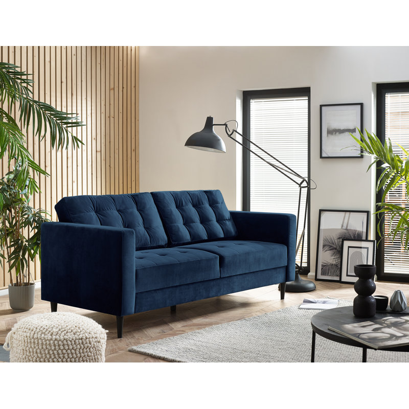 Jodi Velvet Sofa - Upholstered Modern Retro Fabric Stylish & Contemporary, 3 Seater, Navy