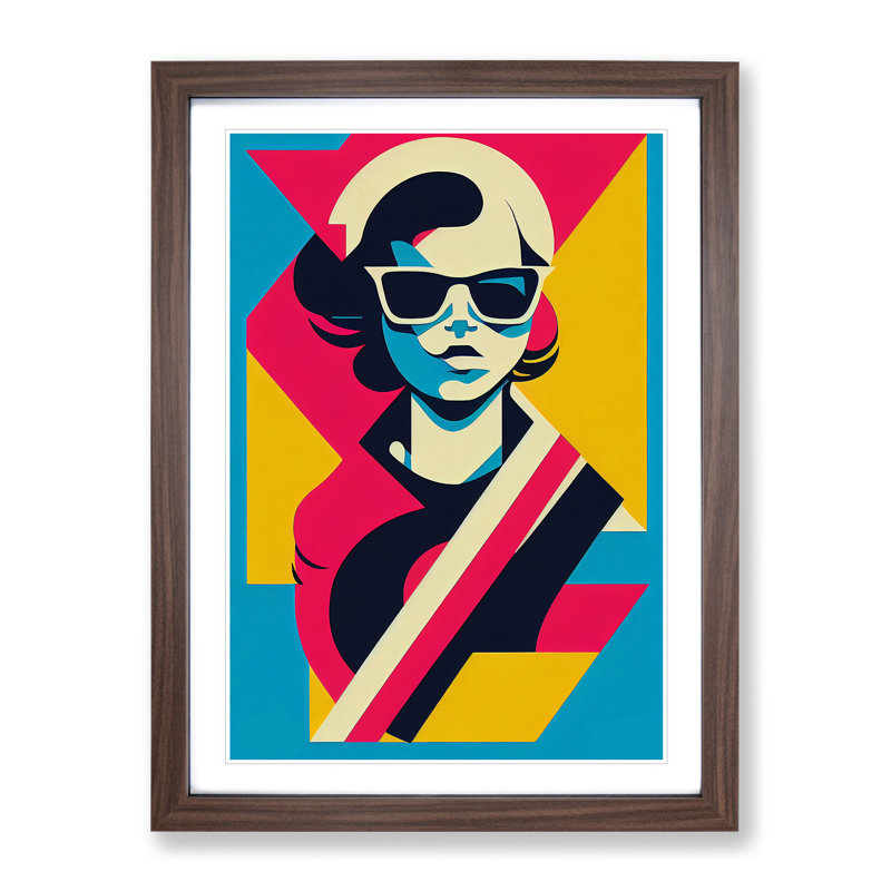 Pop Art Woman - Framed Print, 46cm H x 34cm W x 2cm D, Walnut Framed
