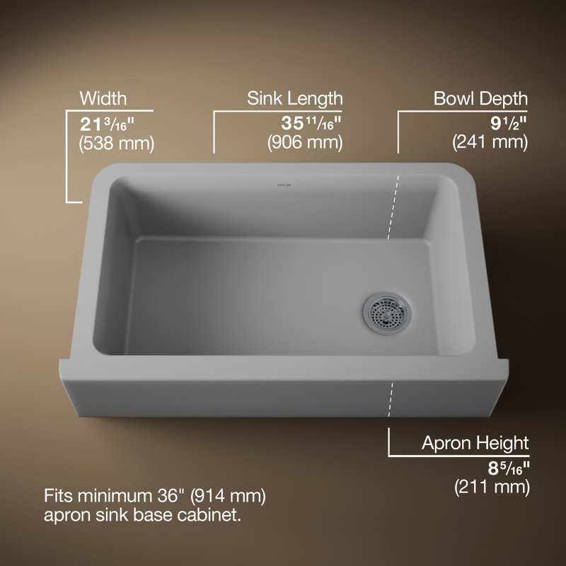 Cairn Undermount Single-Bowl Farmhouse Kitchen Sink, Gray
