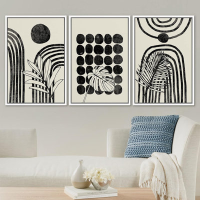 " Geometric Mid-Century Jungle Plant Collage " 3 - Pieces