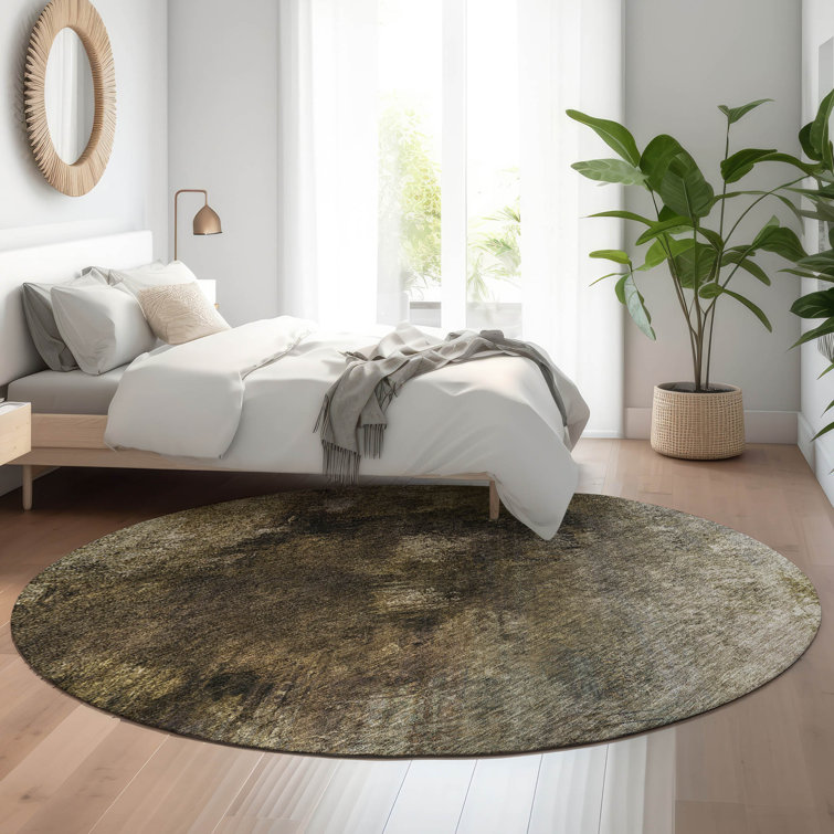 Premium Machine Washable Cerrito AMF590 Chocolate Round Rug