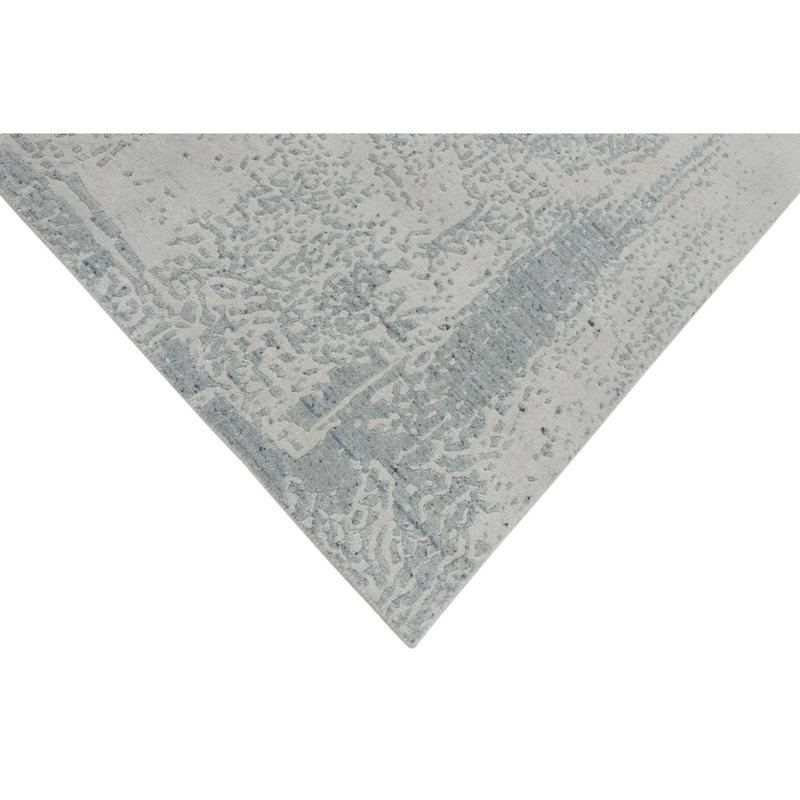 Tapis rectangulaire gris / argent en laine / viscose noué à la main, null, Rectangle 6 pi x 9 pi