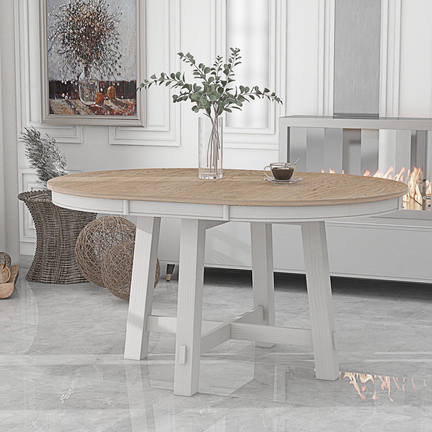 Gracie Oaks Farmhouse Round Extendable Dining Table With Leaf, Kitchen Table - Wayfair Canada