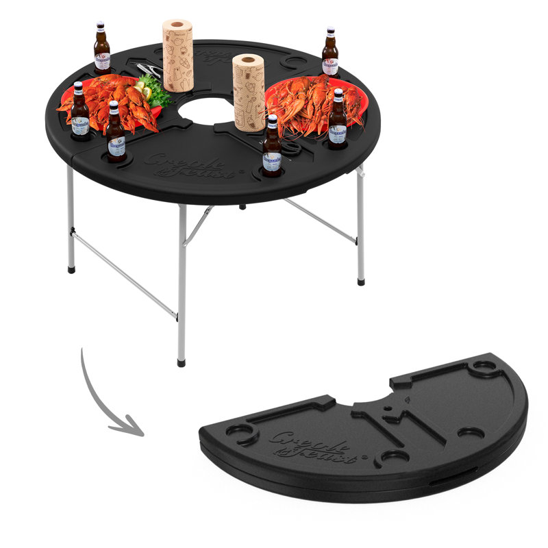  Foldable 47-inch Round Crawfish Table, Portable Table For Both Indoor & Outdoor Use, Black