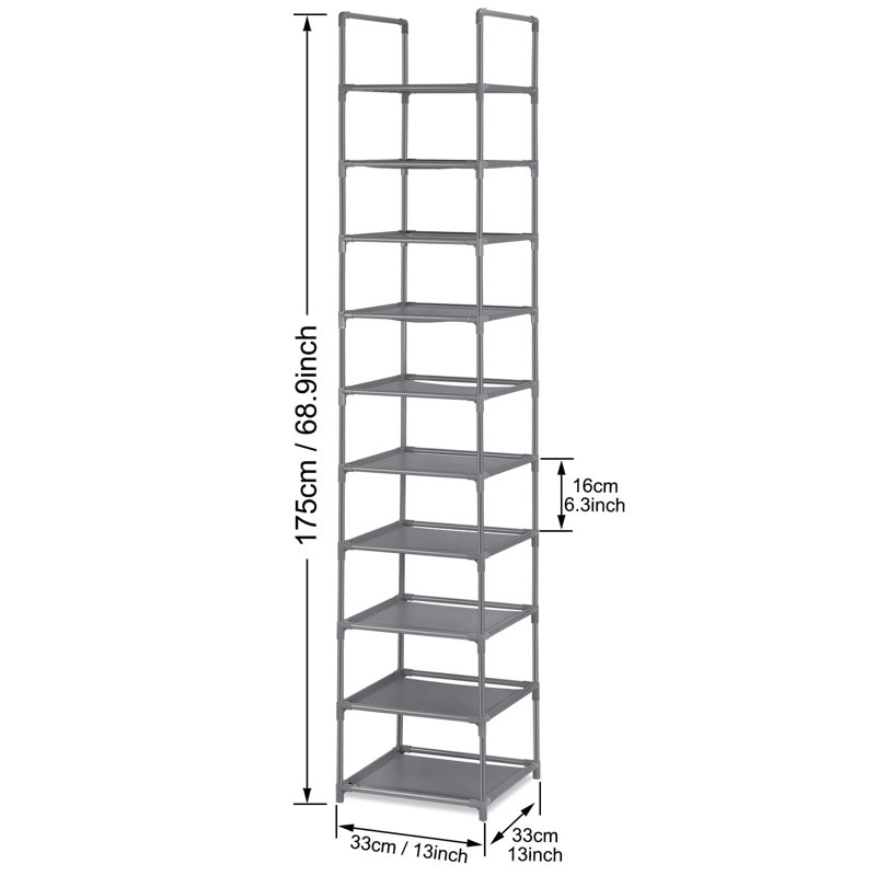 10 Pair Shoe Rack, Grey/Brown/Blue