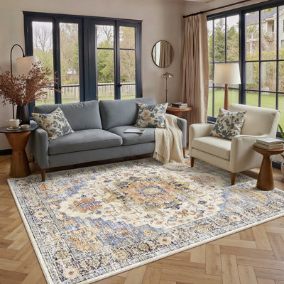 Tapis vintage lavable Elaine pour salon avec envers antidérapant