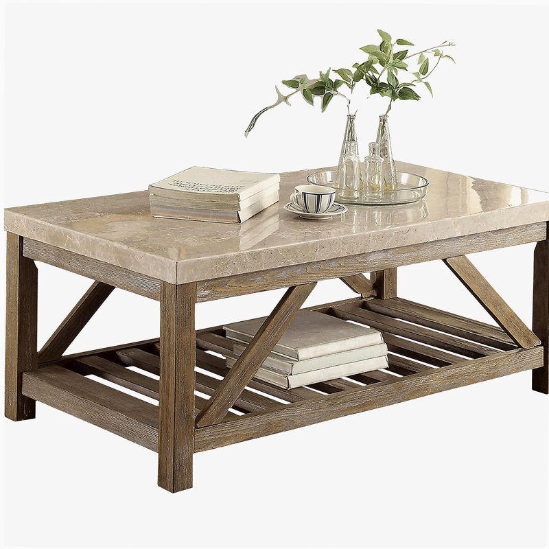 Table basse de meuble de salon de style industriel avec plateau en marbre blanc crème