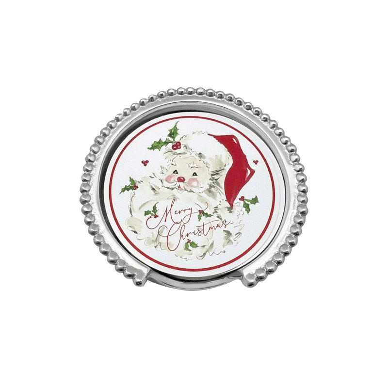 Festive Red Santa Beaded Circle Coaster Set