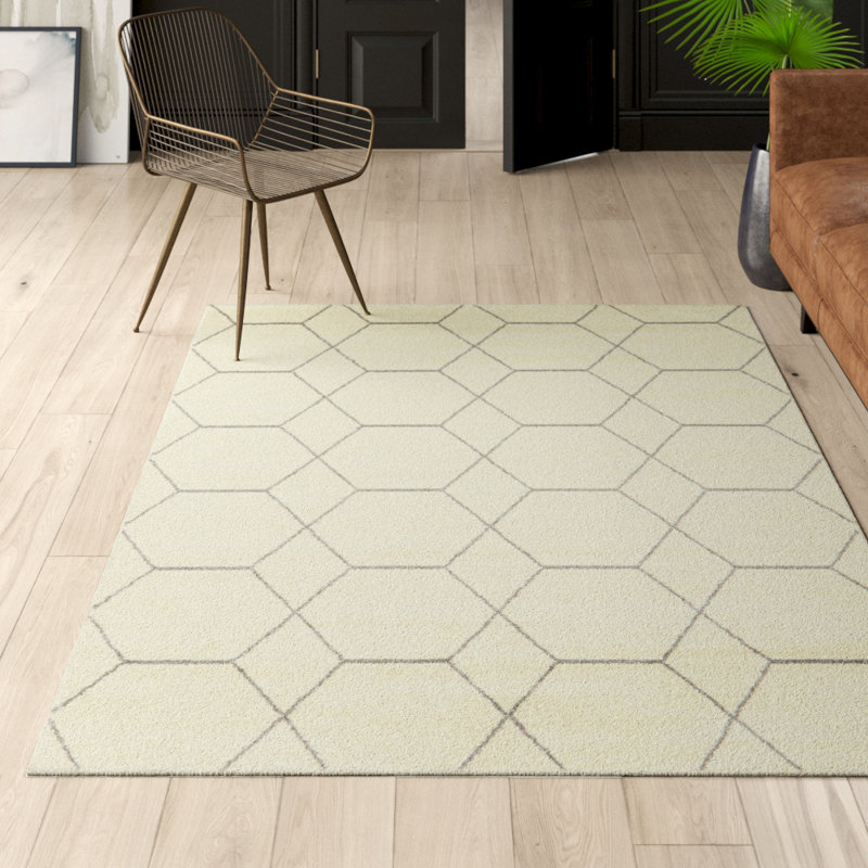 Tapis géométrique Debrodie, Rectangle 6 pi 1 po x 9 pi, Ivoire ivoire