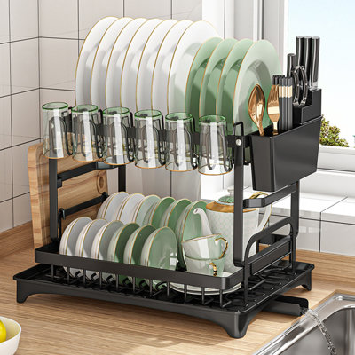 BAOKALER 2 Tier Dish Racks for Kitchen Counter, Dish Drying Rack with Dish Drainer