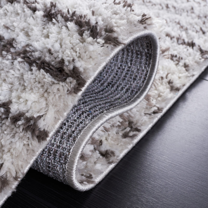 Gray and Dark Gray 7' Square Synthetic Shag Rug