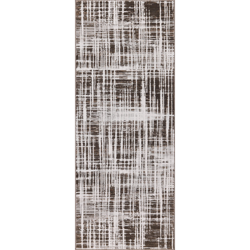 Figueroa Collection Abstract Grid Design Neutral Area Rug, Tapis de couloir 2 pi 6 po x 7 pi 8 po
