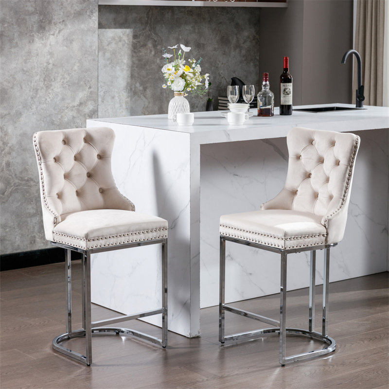 Ensemble de 2 tabourets de bar 26 po, Beige