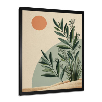 «Earth Tones Minimalisme Ferns Composition», reproduction d'art sur toile encadrée, art botanique vert