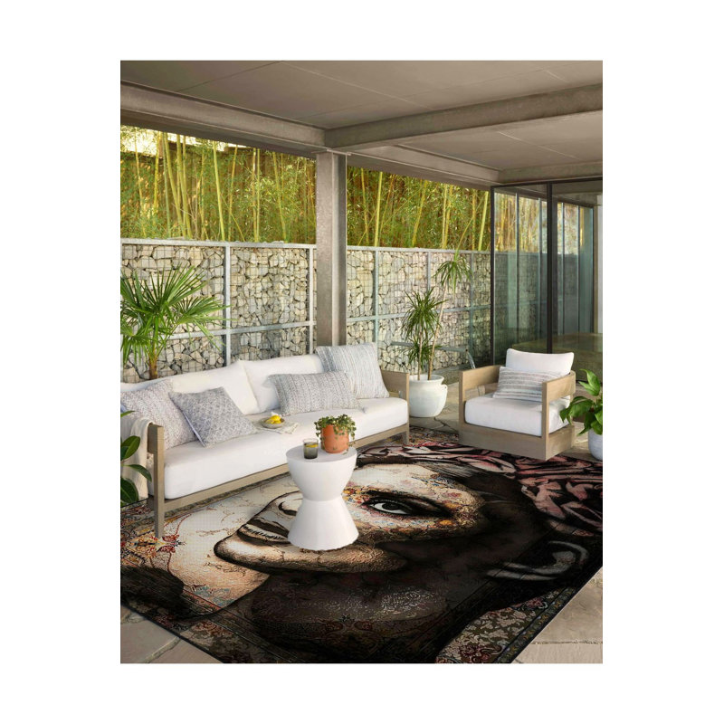 Tapis lavable multicolore à motif de visage de femme, Tapis de couloir 3 pi 3 po x 9 pi 10 po