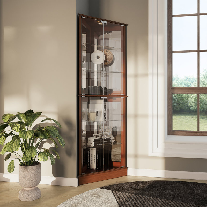 Vitrine de coin lumineuse H 72 po, Chêne