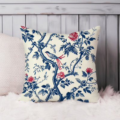 Birds and Botanical Toile de Juoy Pattern III Pillow Cover