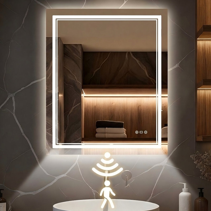 LED Vanity & Dresser Mirrors 24x36” with body Sensor Smart Touch 3-Color Dimmable, 24" L x 36" W