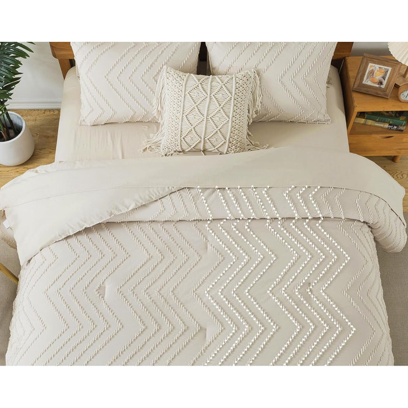 Beige King Microfiber Bed in a Bag Set with Geometric Design