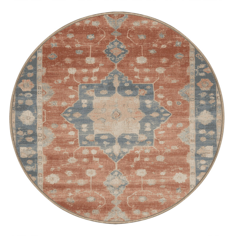Machine Washable Overdyed Brown Area Rug, Round 8'
