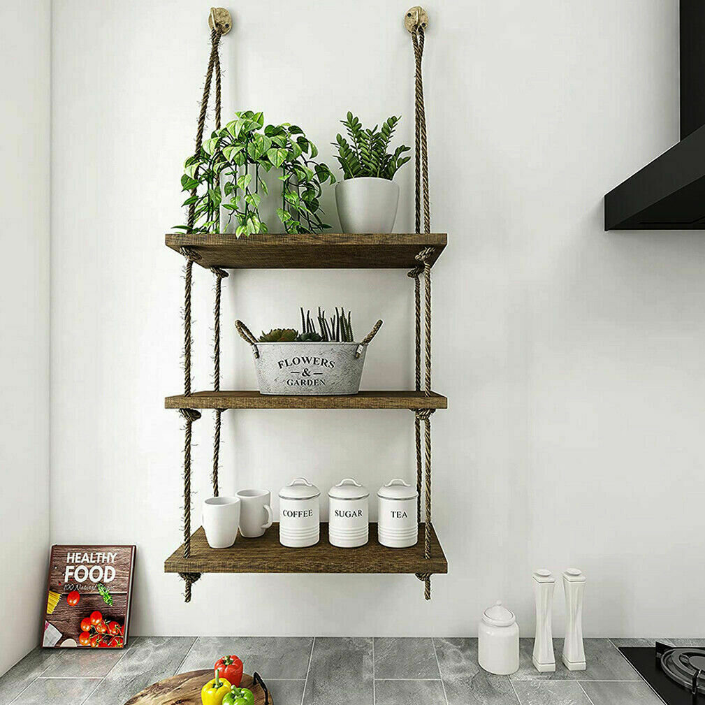 Gracie Oaks Wooden Floating Shelves Hanging Rope & Reviews | Wayfair