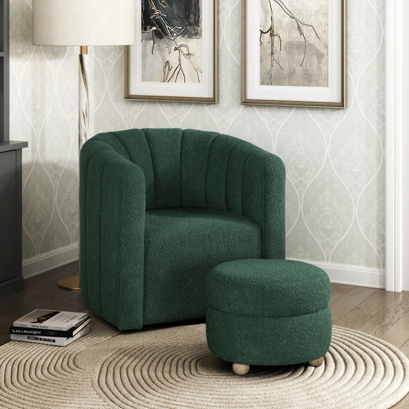 Chaise pivotante contemporaine moderne avec tissu en tissu bouclé pour base en bois massif de salon, Vert