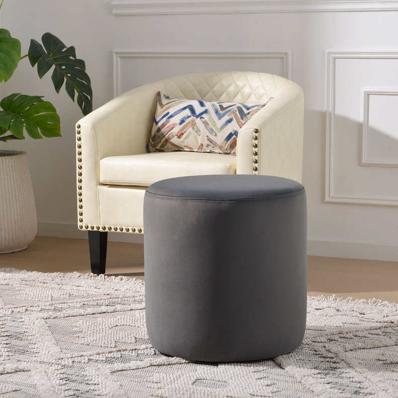 Brynnen 18'' Wide Modern Round Upholstered Ottoman, Dark Gray Velvet