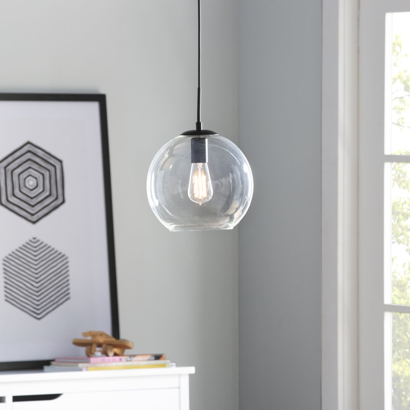 Rincon 1-Light Adjustable Globe Pendant with Hand Blown Glass, 70" H x 9.8" W x 9.8" D