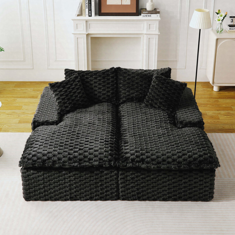 Canapé double multifonctionnel en velours noir, Black