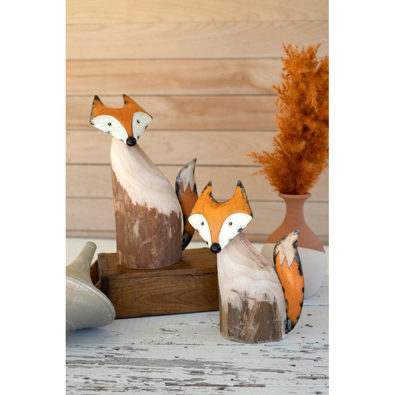  Figurines de renard en fer et bois faites à la main - ensemble de 2 éco 2 x 12 po