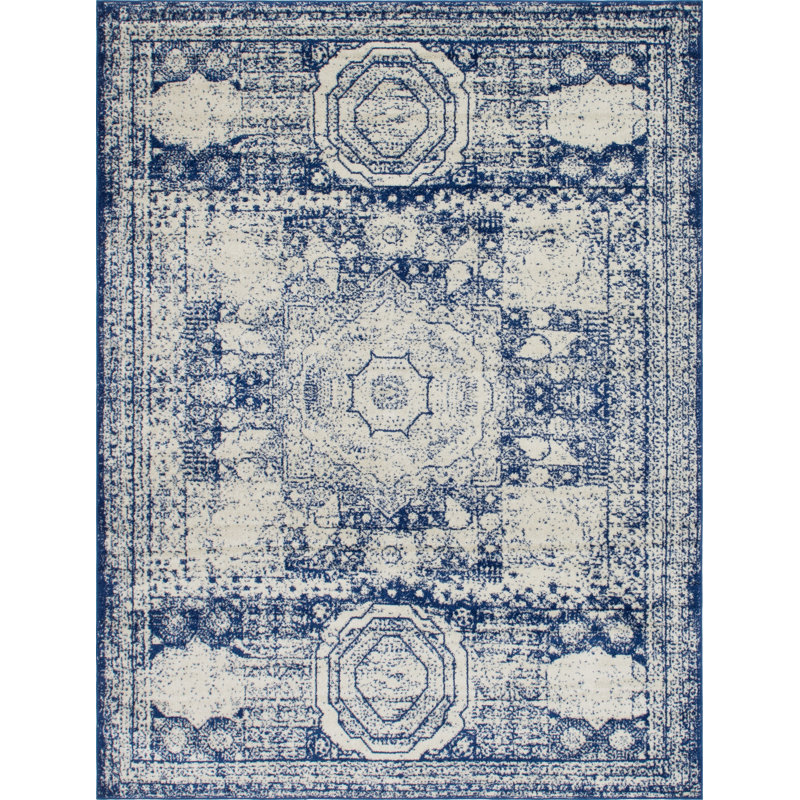 Tapis bleu marine Rizo Pat, Rectangle 8 pi x 10 pi
