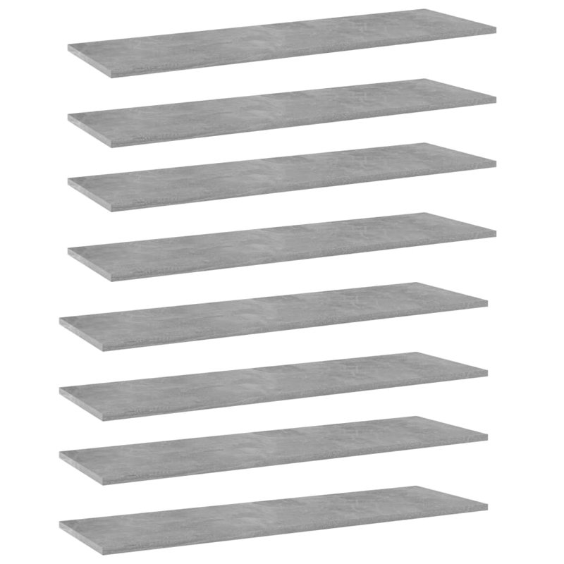 Bookshelf Boards 8 pcs Engineered Wood, Concrete Gray, (8 Shelves) 0.59" H x 39.37" W x 11.81" D