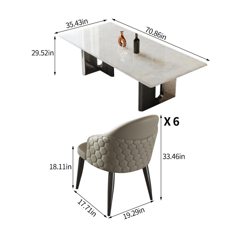 Modern Simple Rectangular Marble Dining Table Set, 29.52"H x 70.86"L x 35.43"W