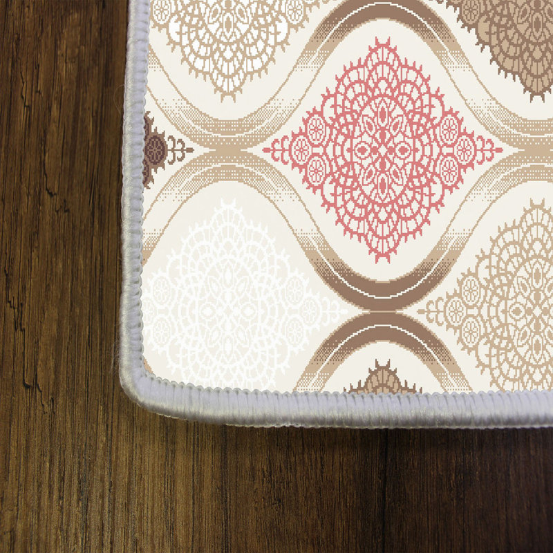 Tapis beige en polyester tissé à la machine Mehl, Rectangle 3 pi 11 po x 5 pi 11 po