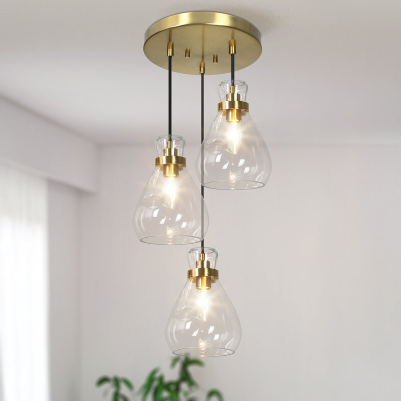 Luminaire suspendu en forme de cloche dorée à 3 lumières