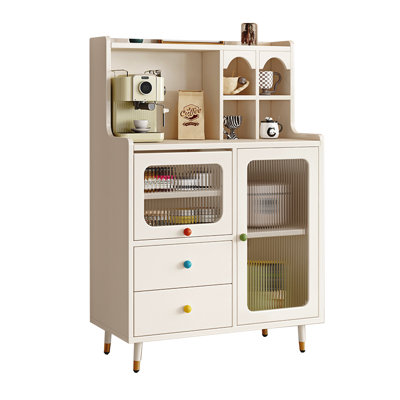 31.5" Minimalist Sideboard, Glass Display Cabinet for Living Room, Multi-purpose Tea & Storage Cabinet Beside Sofa & Kitchen