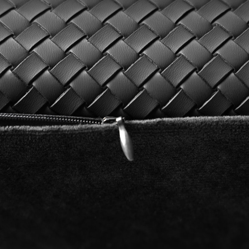 Dark Gray Woven Faux Leather and Velvet Throw Pillows, 18" x 18", Set of 2