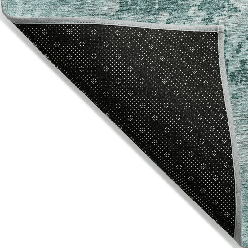 Teal Abstract Washable Synthetic Indoor/Outdoor Rug 2'6" x 3'10"