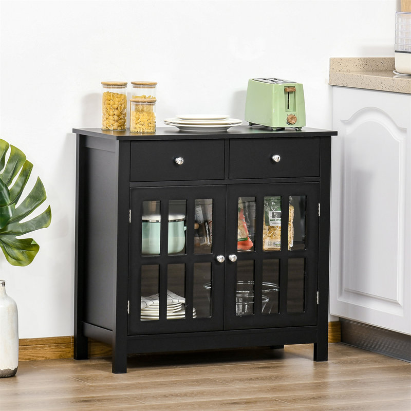 Buffet élégant avec portes en verre, tablette réglable et tiroirs pour un rangement et une présentation organisés