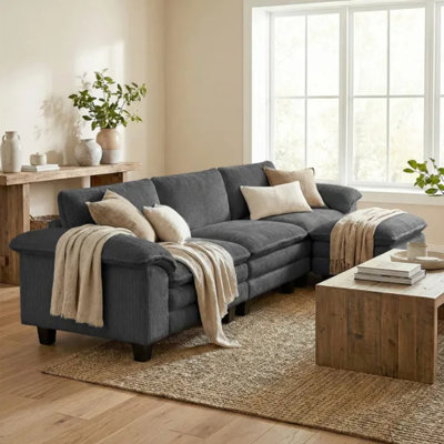 Sectional Sofa, L Shaped Couch With Deep Seat, Movable Ottoman And Pillow-top Armrests