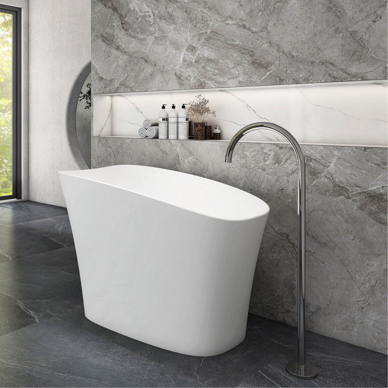 51" Deep Soaking Solid Surface Freestanding Bathtub with Integrated Ergonomic Seat