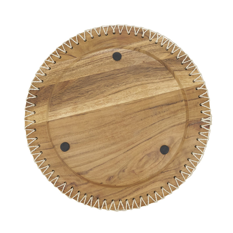 Natural Acacia Wood Rustic Stitched Edge Charger Set