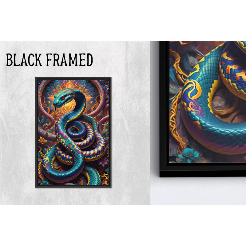 Élégante œuvre d'art sur toile imprimée à motif de serpent surréaliste, 1P BlackFramedCanves, H : 63,1 x L : 39,4 pouces